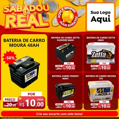 Modelo de Rede Social para Feed Facebook com o tema Sabadou do Real para Baterias Elétricas