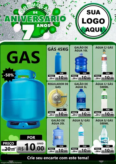 Modelo de Encarte para Encarte A4 Vertical com o tema Promoção de Aniversário - 7 Anos para Água e gás