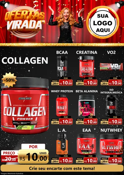 Modelo de Encarte para Encarte A4 Vertical com o tema Ofertas da Virada para Suplementos alimentares