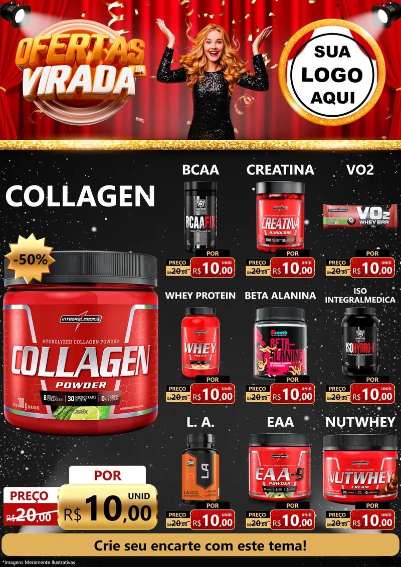 Modelo de Encarte para Encarte A4 Vertical com o tema Ofertas da Virada para Suplementos alimentares