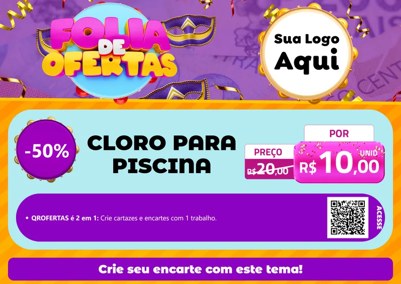 Modelo de Cartaz para Cartaz A4 Horizontal com o tema Folia de Ofertas para Produtos para Piscina