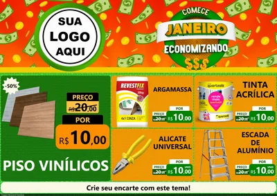 Modelo de Encarte para Encarte A4 Horizontal com o tema Comece Janeiro Economizando para Material para Construção