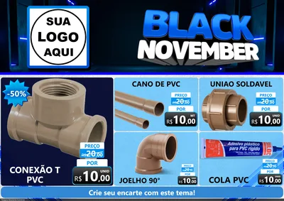 Modelo de Encarte para Encarte A4 Horizontal com o tema Black November para Tubos e conexões