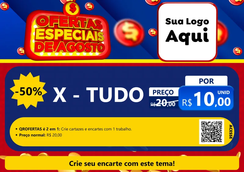 Modelo de Cartaz para Cartaz A4 Horizontal com o tema Ofertas Especiais de Agosto para Hamburgueria
