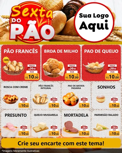 Modelo de Rede Social para Feed Instagram com o tema Sexta do Pão para Padaria