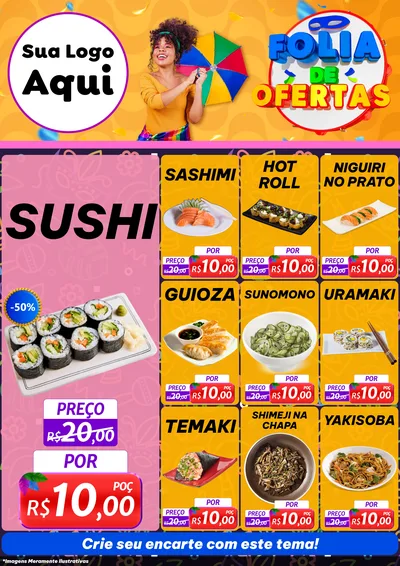 Modelo de Encarte para Encarte A4 Vertical com o tema Folia de Ofertas para Comida japonesa