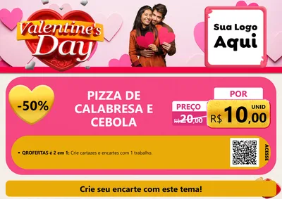 Modelo de Cartaz para Cartaz A4 Horizontal com o tema Valentine's Day para Pizzaria