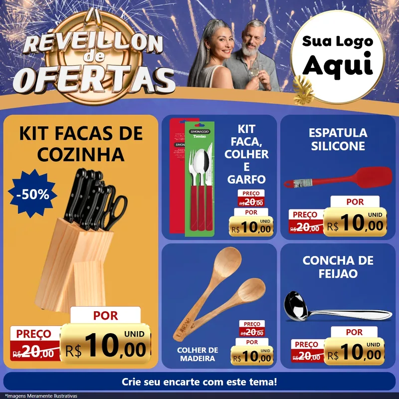Modelo de Rede Social para Feed Facebook com o tema Réveillon de Ofertas para Utilidades Domésticas