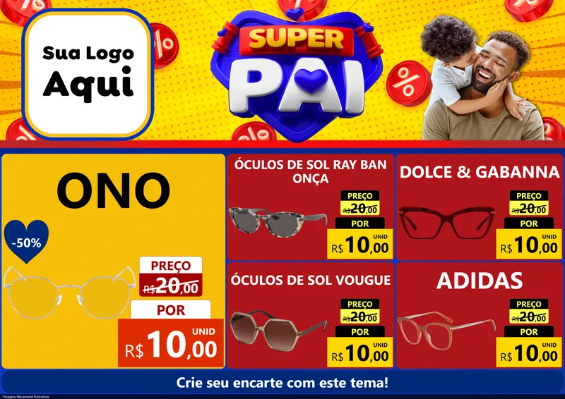 Modelo de Encarte para Encarte A4 Horizontal com o tema Super Pai para Óticas
