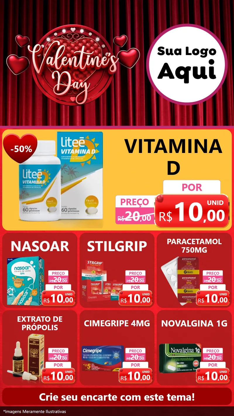 Modelo de Rede Social para Stories com o tema Valentine's Day para Farmácia