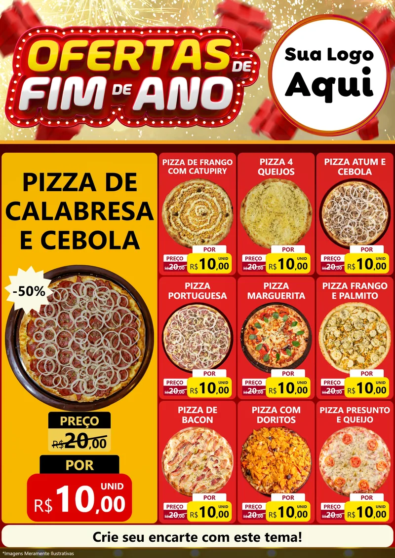 Modelo de Encarte para Encarte A4 Vertical com o tema Ofertas de Fim de Ano para Pizzaria