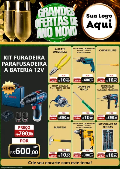 Modelo de Encarte para Encarte A4 Vertical com o tema Grandes Ofertas de Ano Novo para Maquinas e Ferramentas