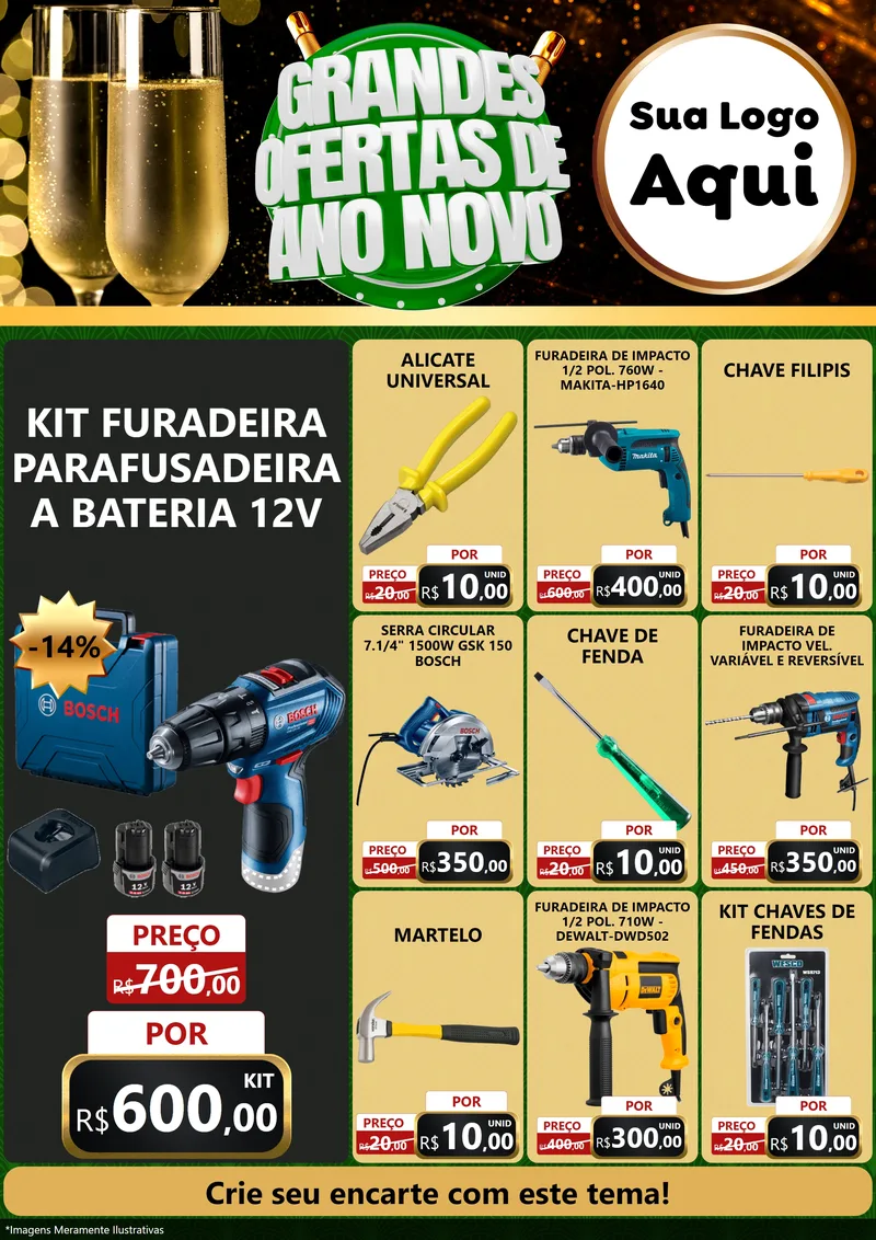 Modelo de Encarte para Encarte A4 Vertical com o tema Grandes Ofertas de Ano Novo para Maquinas e Ferramentas