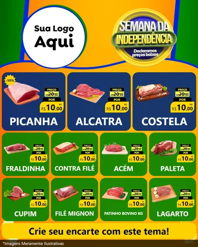 Modelo de Rede Social para Feed Instagram com o tema Semana da Independência Declaramos Preços Baixos para Açougue