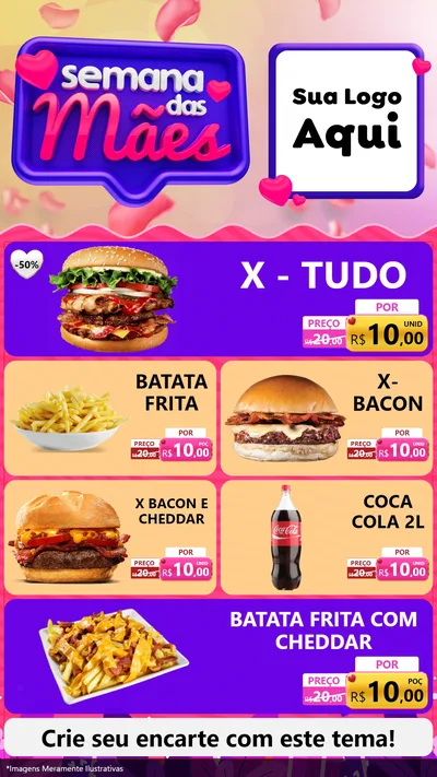 Modelo de TV para TV Vertical com o tema Semana das Mães para Hamburgueria