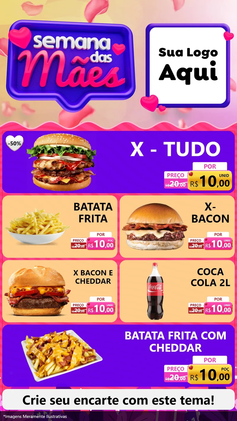 Modelo de TV para TV Vertical com o tema Semana das Mães para Hamburgueria
