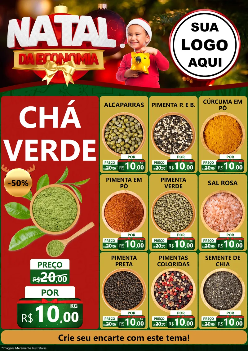 Modelo de Encarte para Encarte A4 Vertical com o tema Natal da Economia para Produtos Naturais