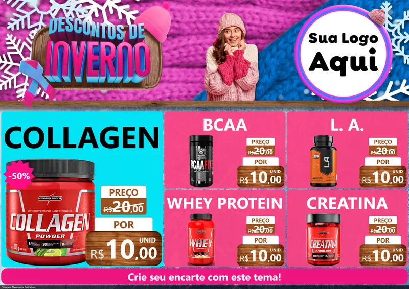 Modelo de Encarte para Encarte A4 Horizontal com o tema Descontos de Inverno para Suplementos alimentares