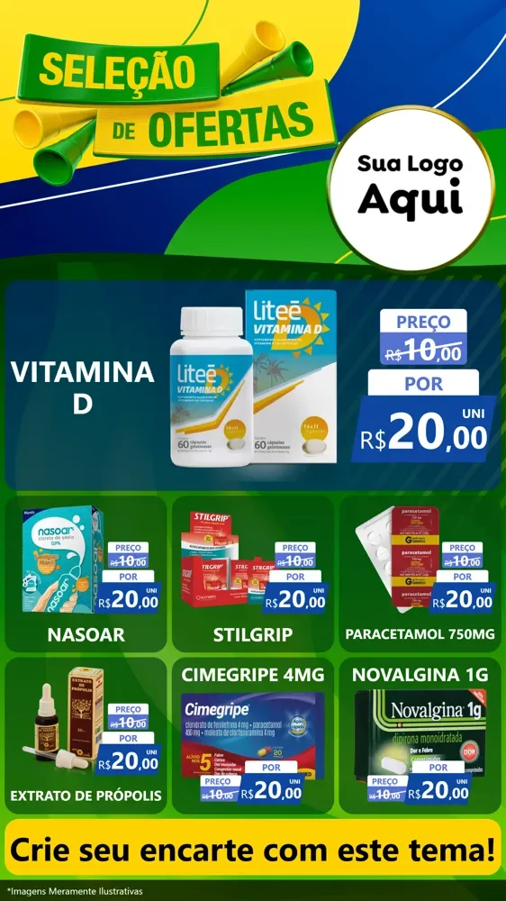 Modelo de Rede Social para Stories com o tema Seleção de Ofertas - Copa para Farmácia