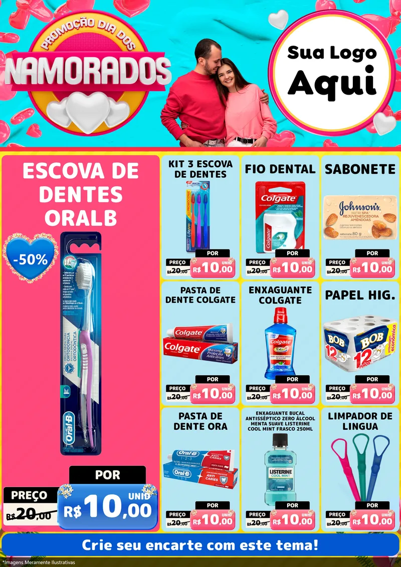 Modelo de Encarte para Encarte A4 Vertical com o tema Promoção Dia dos Namorados para Higiene Pessoal