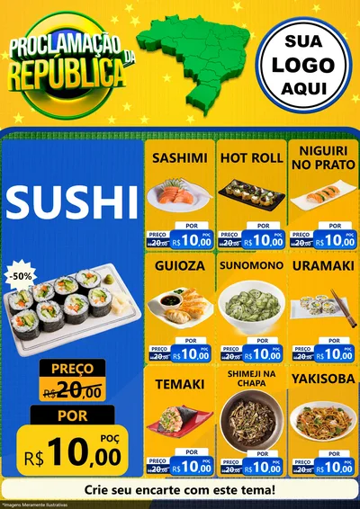 Modelo de Encarte para Encarte A4 Vertical com o tema Proclamação da República para Comida japonesa