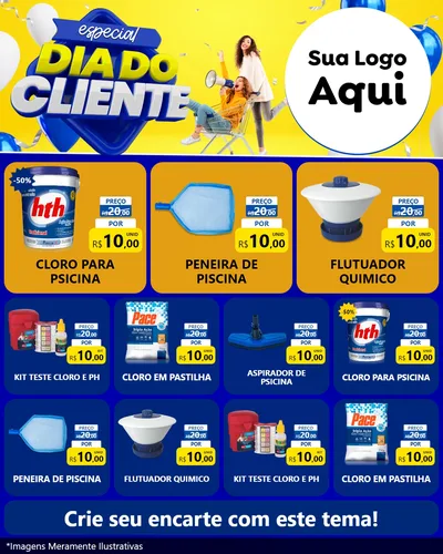 Modelo de Rede Social para Feed Instagram com o tema Especial Dia do Cliente para Produtos para Piscina