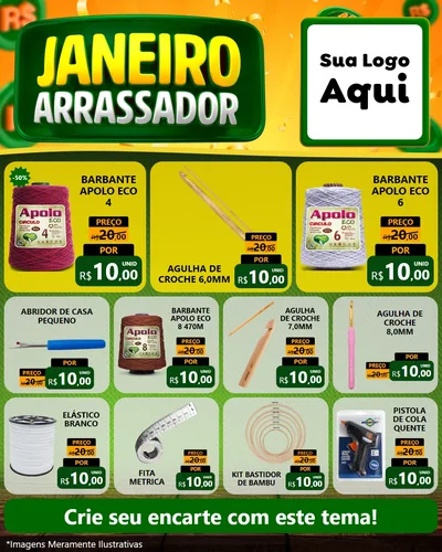 Modelo de Rede Social para Feed Instagram com o tema Janeiro Arrasador para Armarinho e Aviamentos