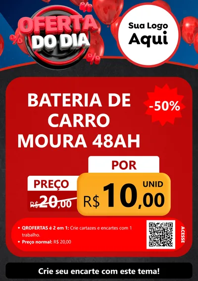 Modelo de Cartaz para Cartaz A4 Vertical com o tema Oferta do Dia para Baterias Elétricas