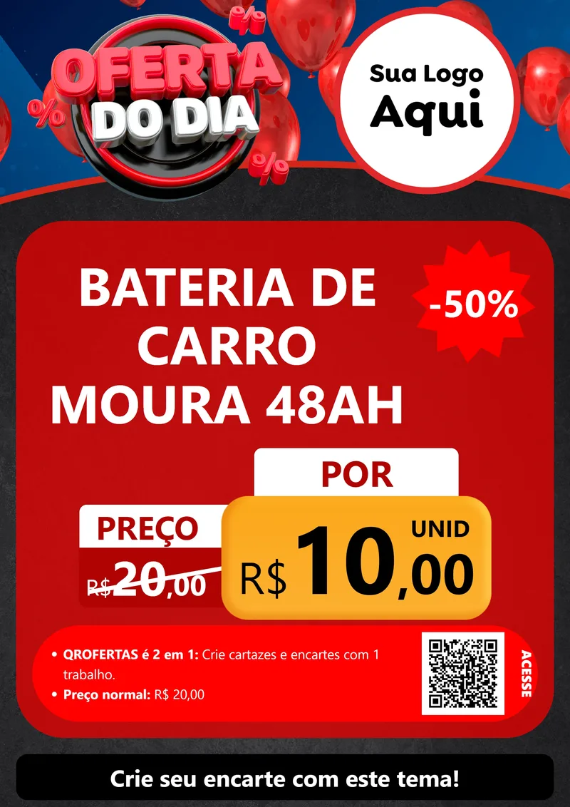 Modelo de Cartaz para Cartaz A4 Vertical com o tema Oferta do Dia para Baterias Elétricas