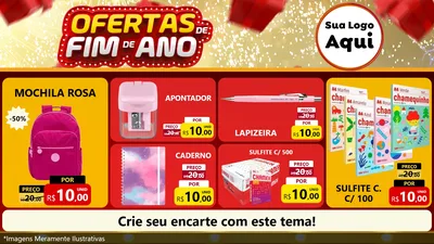 Modelo de TV para TV Horizontal com o tema Ofertas de Fim de Ano para Papelaria