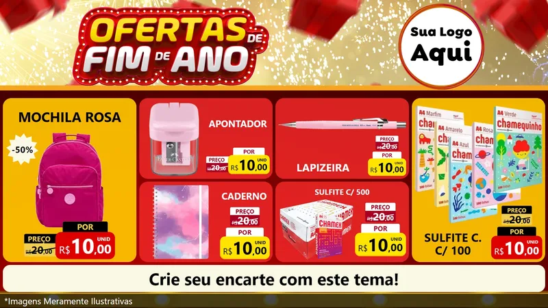 Modelo de TV para TV Horizontal com o tema Ofertas de Fim de Ano para Papelaria