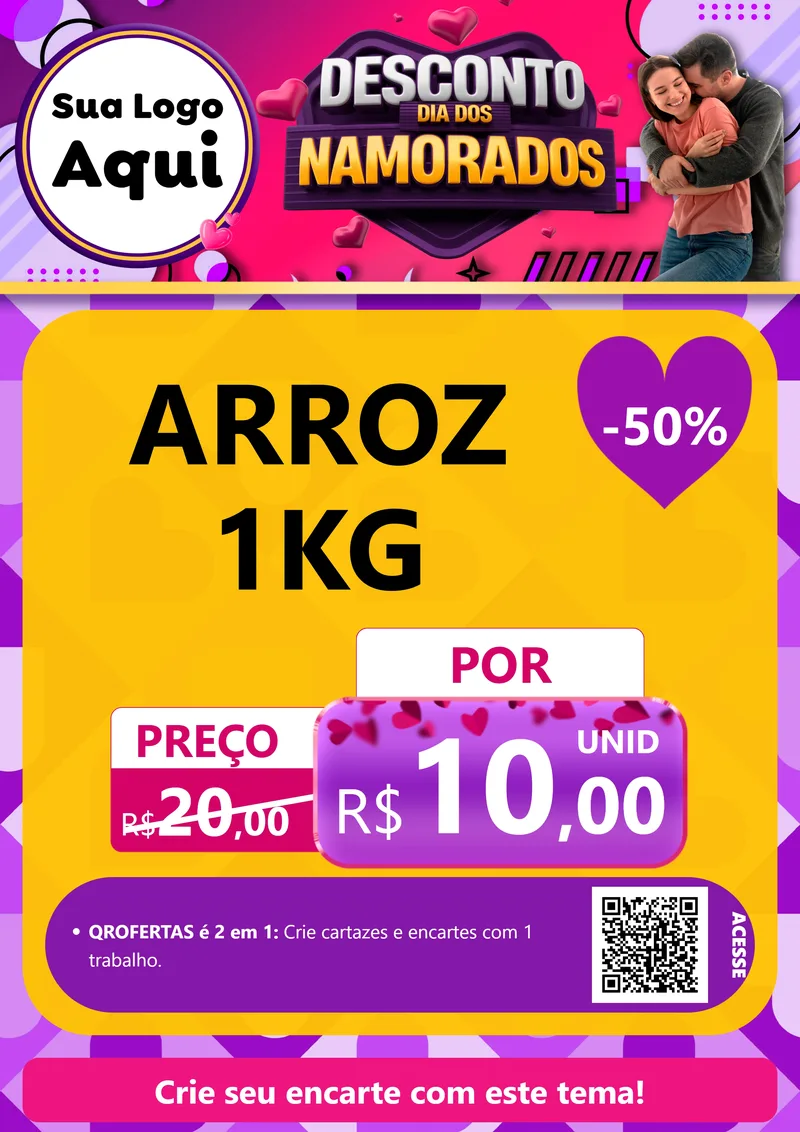 Modelo de Cartaz para Cartaz A4 Vertical com o tema Desconto Dia dos Namorados para Supermercado