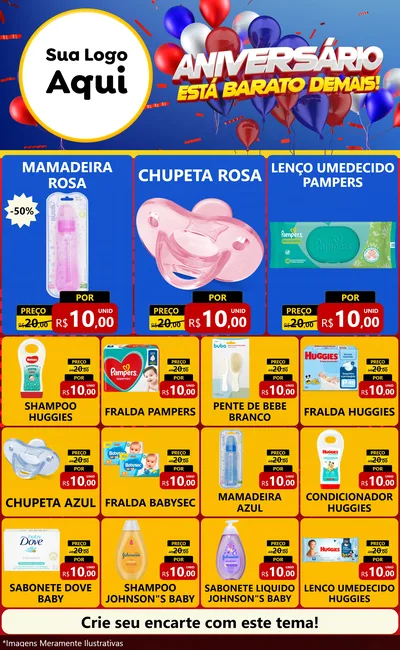 Modelo de Encarte para Encarte Grande com o tema Aniversário para Bebês