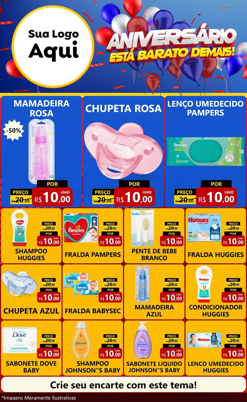 Modelo de Encarte para Encarte Grande com o tema Aniversário para Bebês