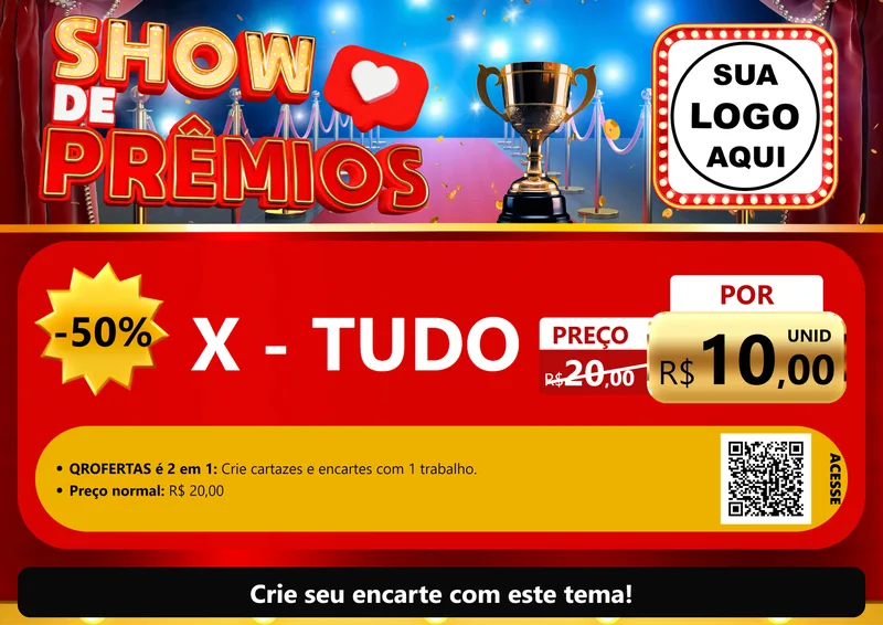 Modelo de Cartaz para Cartaz A4 Horizontal com o tema Show de Prêmios para Hamburgueria