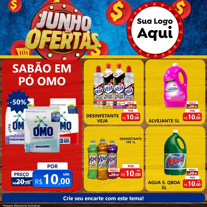 Modelo de Rede Social para Feed Facebook com o tema Junho de Ofertas para Produtos de Limpeza