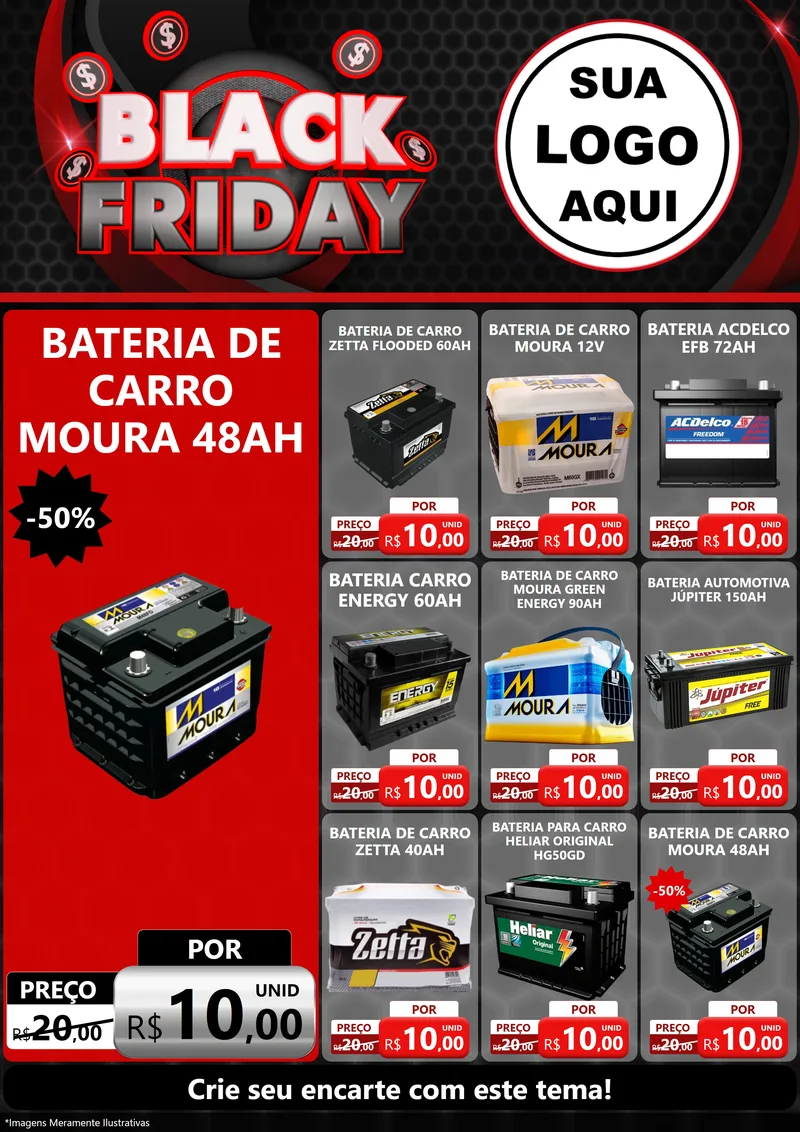 Modelo de Encarte para Encarte A4 Vertical com o tema Black Friday para Baterias Elétricas