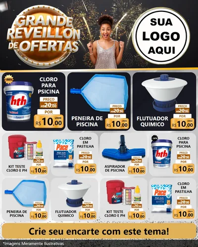 Modelo de Rede Social para Feed Instagram com o tema Grande Réveillon de Ofertas para Produtos para Piscina
