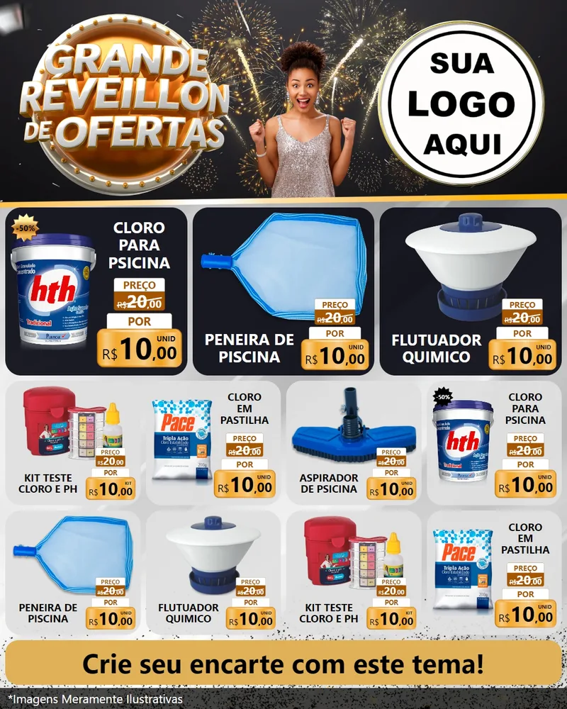 Modelo de Rede Social para Feed Instagram com o tema Grande Réveillon de Ofertas para Produtos para Piscina