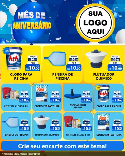 Modelo de Rede Social para Feed Instagram com o tema Mês de Aniversário para Produtos para Piscina