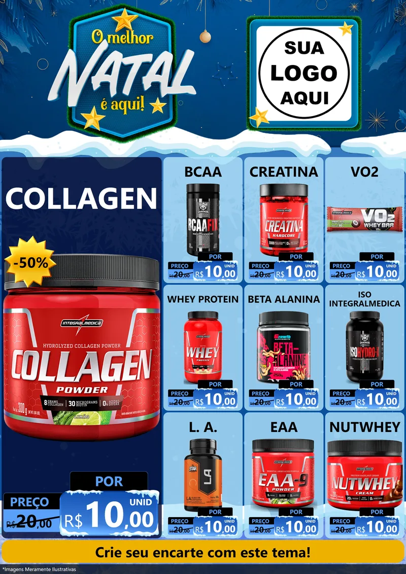 Modelo de Encarte para Encarte A4 Vertical com o tema O Melhor Natal É Aqui! para Suplementos alimentares