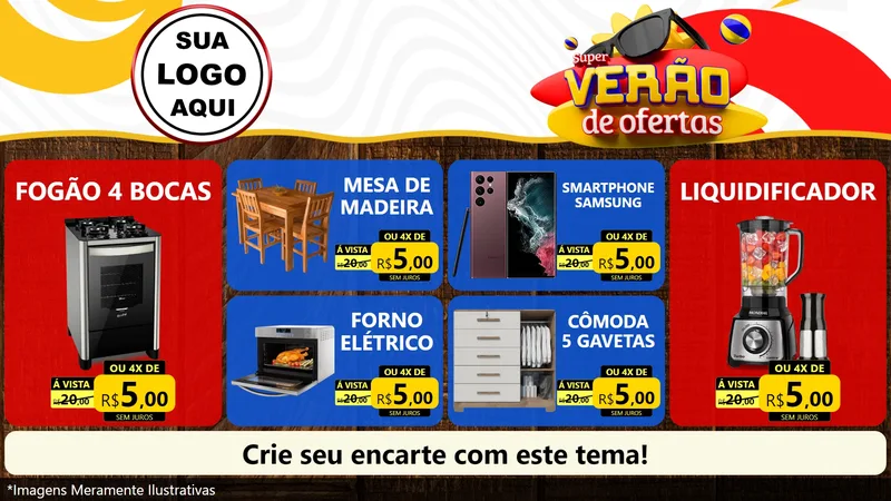Modelo de TV para TV Horizontal com o tema Super Verão de Ofertas para Móveis e Eletro