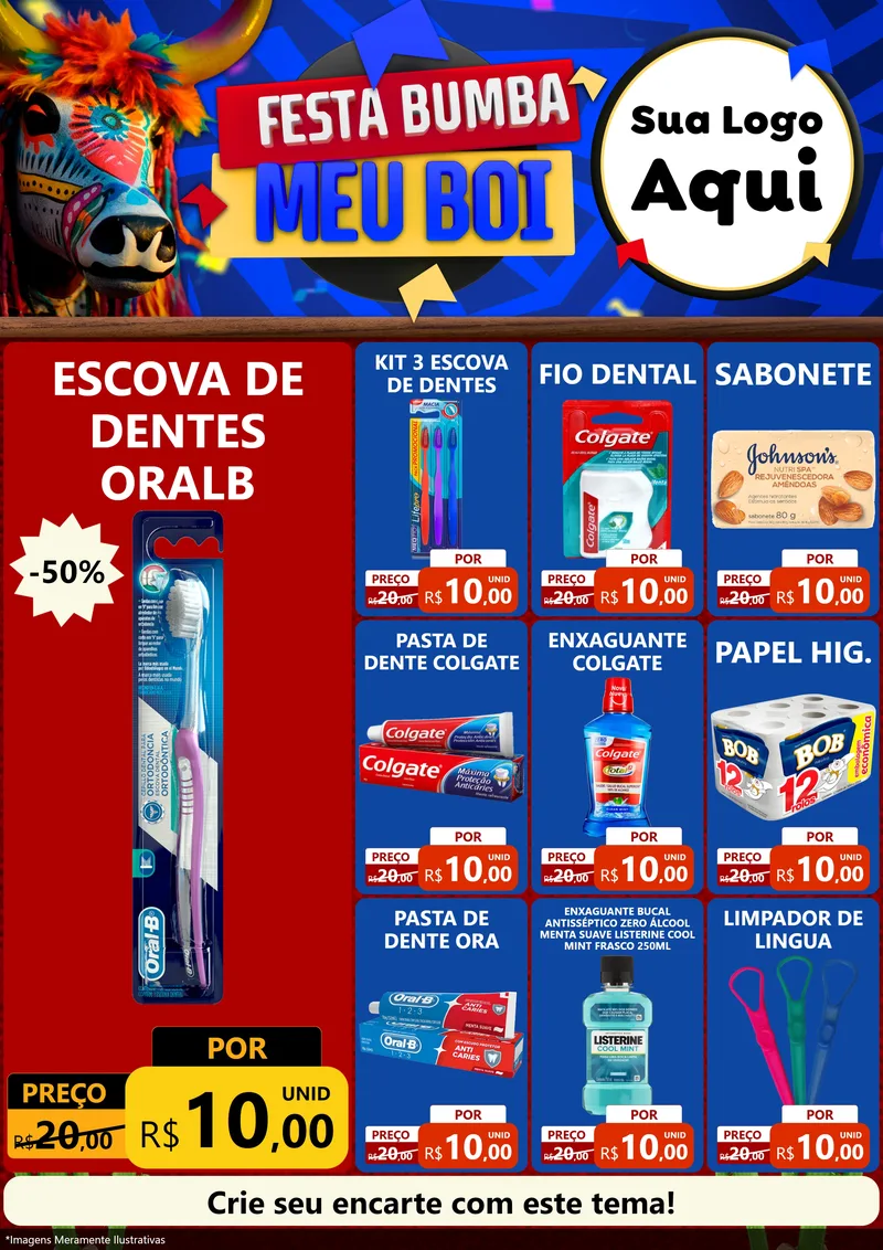 Modelo de Encarte para Encarte A4 Vertical com o tema Festa Bumba meu Boi para Higiene Pessoal