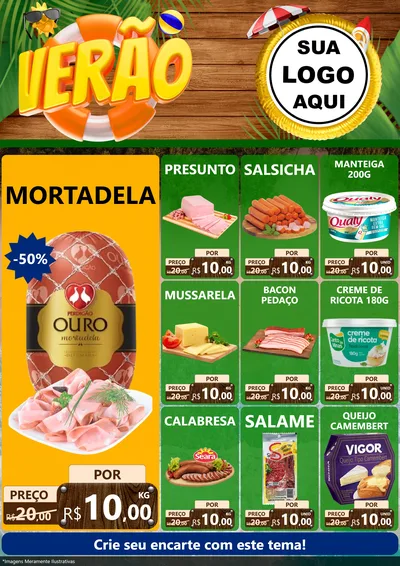 Modelo de Encarte para Encarte A4 Vertical com o tema Verão para Frios e Laticínios