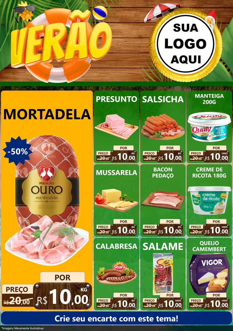 Modelo de Encarte para Encarte A4 Vertical com o tema Verão para Frios e Laticínios