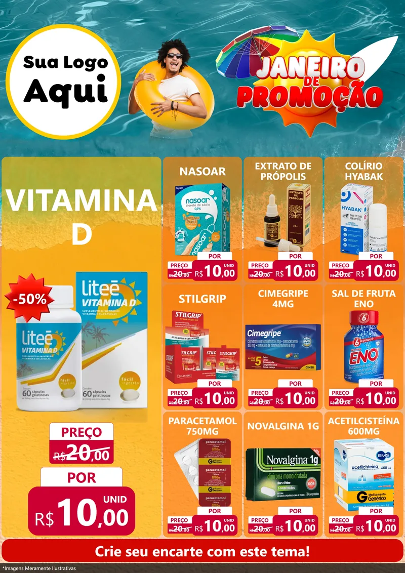 Modelo de Encarte para Encarte A4 Vertical com o tema Janeiro de Promoção para Farmácia
