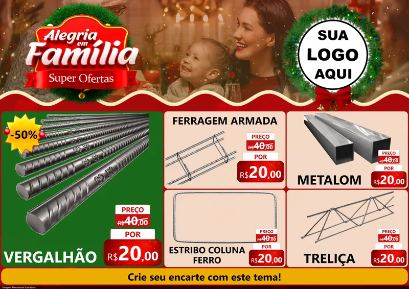 Modelo de Encarte para Encarte A4 Horizontal com o tema Alegria Em Família - Super Ofertas para Ferragens