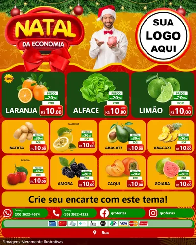 Modelo de Rede Social para Feed Instagram com o tema Natal da Economia para Hortifrúti