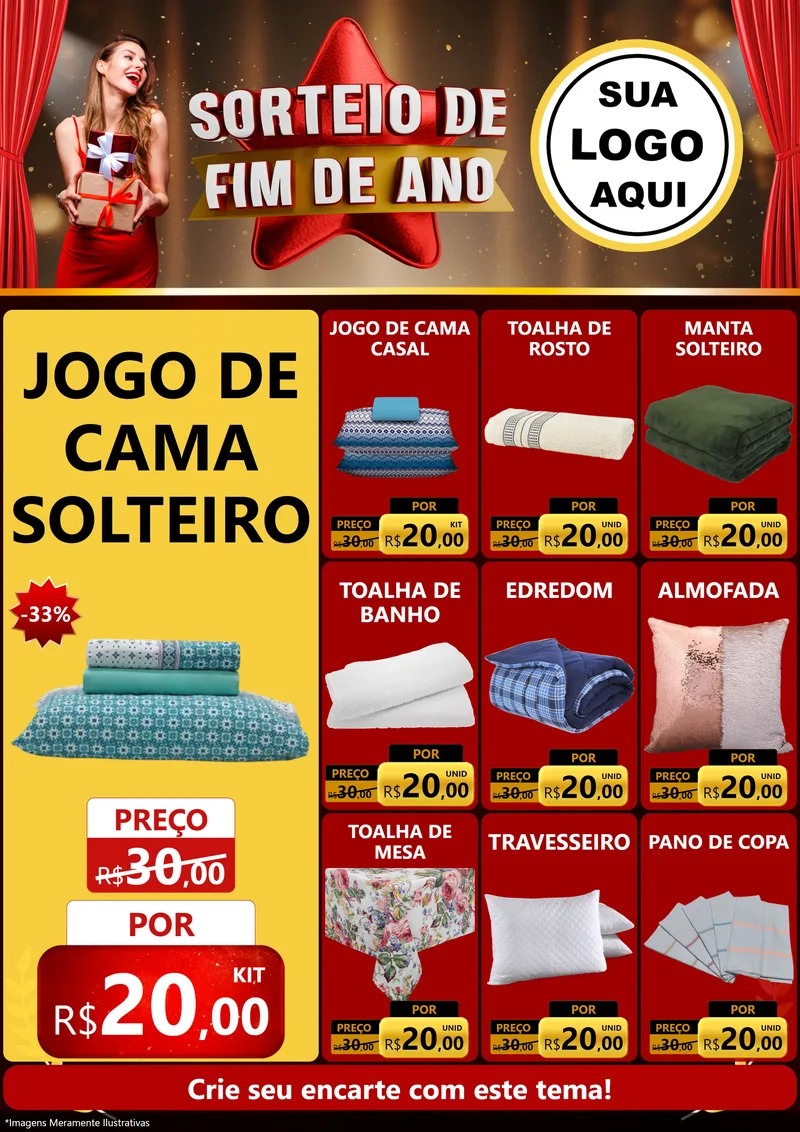 Modelo de Encarte para Encarte A4 Vertical com o tema Sorteio de Fim de Ano para Cama, Mesa e Banho