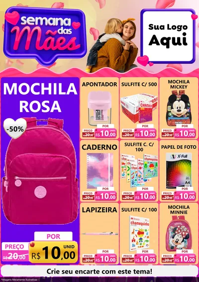 Modelo de Encarte para Encarte A4 Vertical com o tema Semana das Mães para Papelaria